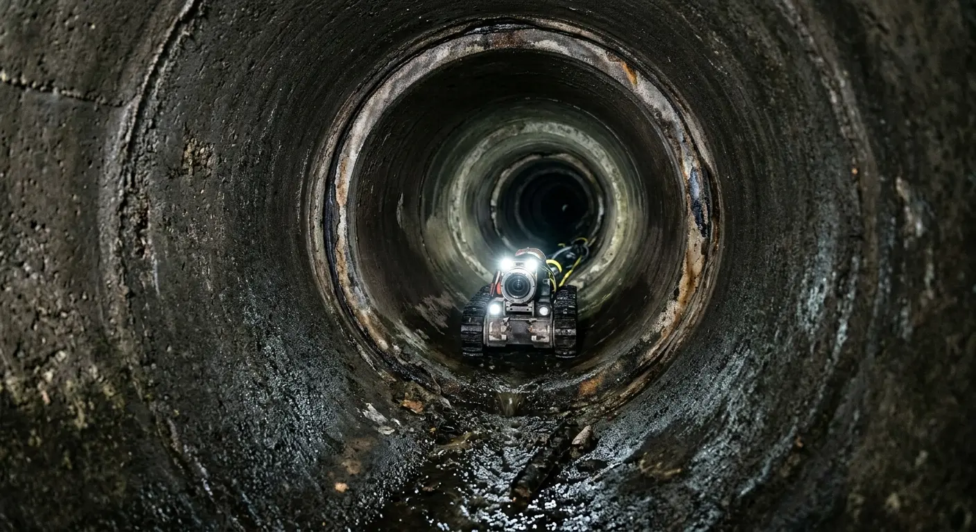 Robotic sewer camera inspecting pipe interior for Sewer Line Cleaning in Lathrop